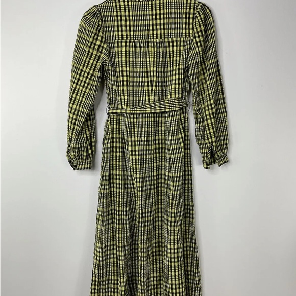 Whistles Nora Gingham Check Midi Dress UK 10 Yellow Seersucker Belted - Picture 3 of 5